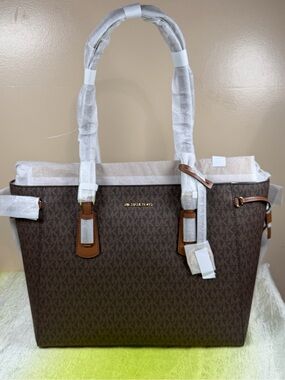 Michael Kors Brown Logo Tote with Tan Trim